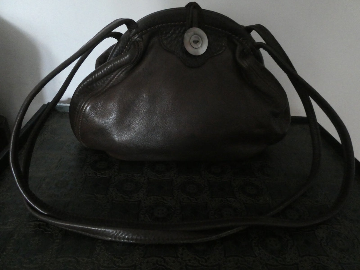 Vintage AMANN Brown Genuine Leather Shoulder Crossbody Bag Large 12x8x5 "1990s"