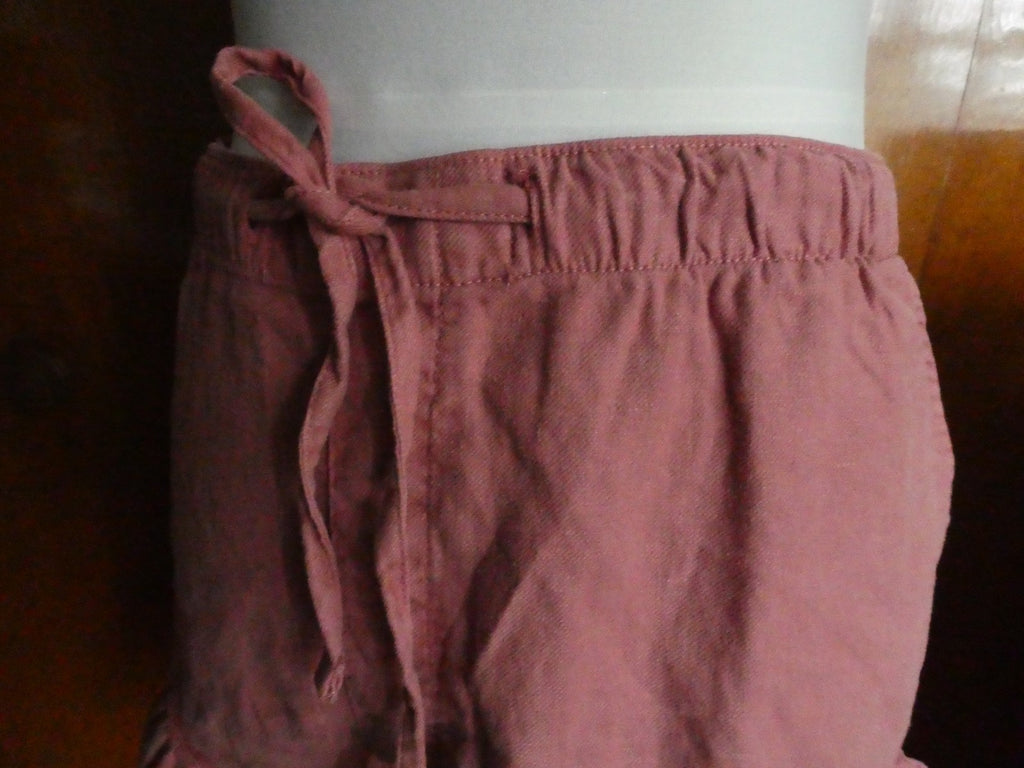 American Eagle Outfitters Women Linen Blend Ruffle Hem Shorts Mauve Pink XL $49
