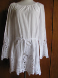 Michael Kors women's white embroidered cotton mini long sleeves dress New