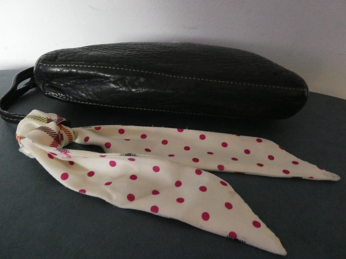Vintage large Coach Women Black leather wristlet wallet with Coach small scarf