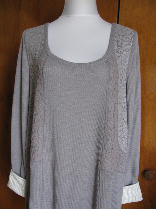 Anthropologie by Eloise women's gray fabric knit detailed mini dress Large 