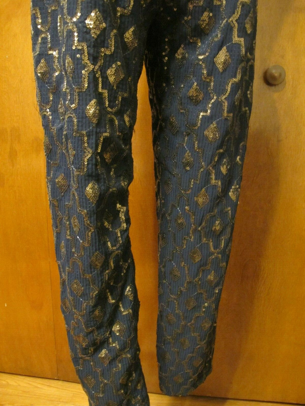 Anthropologie Women's Navy Marin Evening Gold Sequin Evening Lined Pants Small