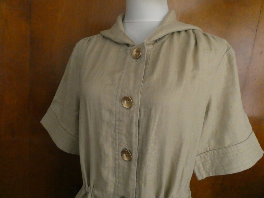 Live a Little linen beige stylish hooded tunic jacket top size Large