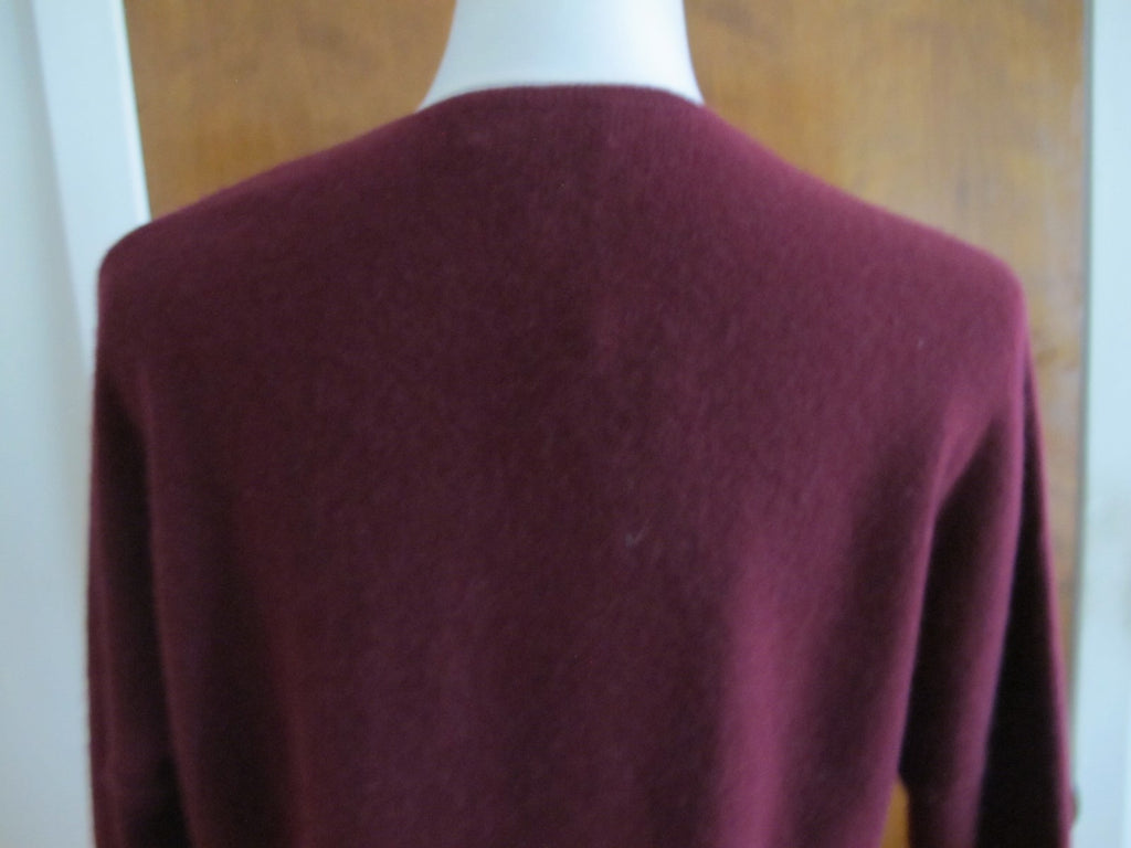 Bloomingdale’s women’s burgundy lace-trimmed cashmere sweater S bit big