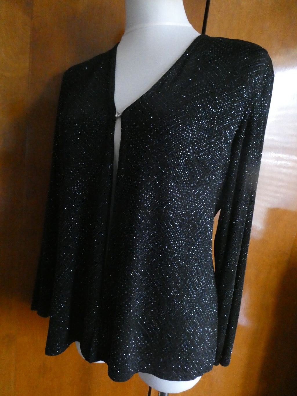 Vtg Onyx Nite Women Black Sparkles Glitter Long Sleeve Cardigan Made USA P/Large