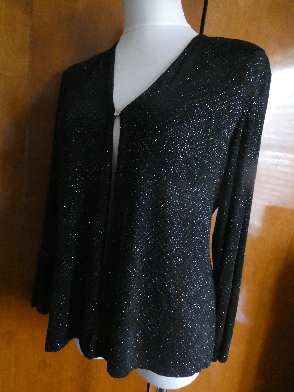 Vtg Onyx Nite Women Black Sparkles Glitter Long Sleeve Cardigan Made USA P/Large