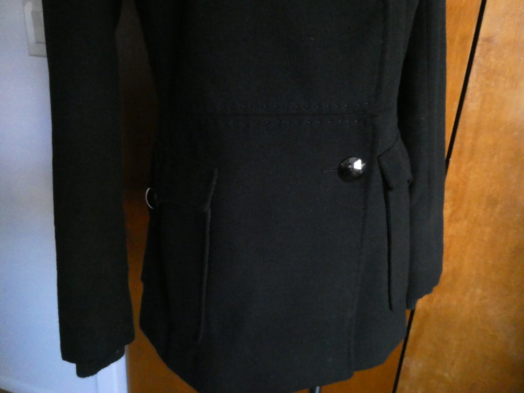 Tahari Women's Black Lined Detailed Pea Coat Jacket Size 4