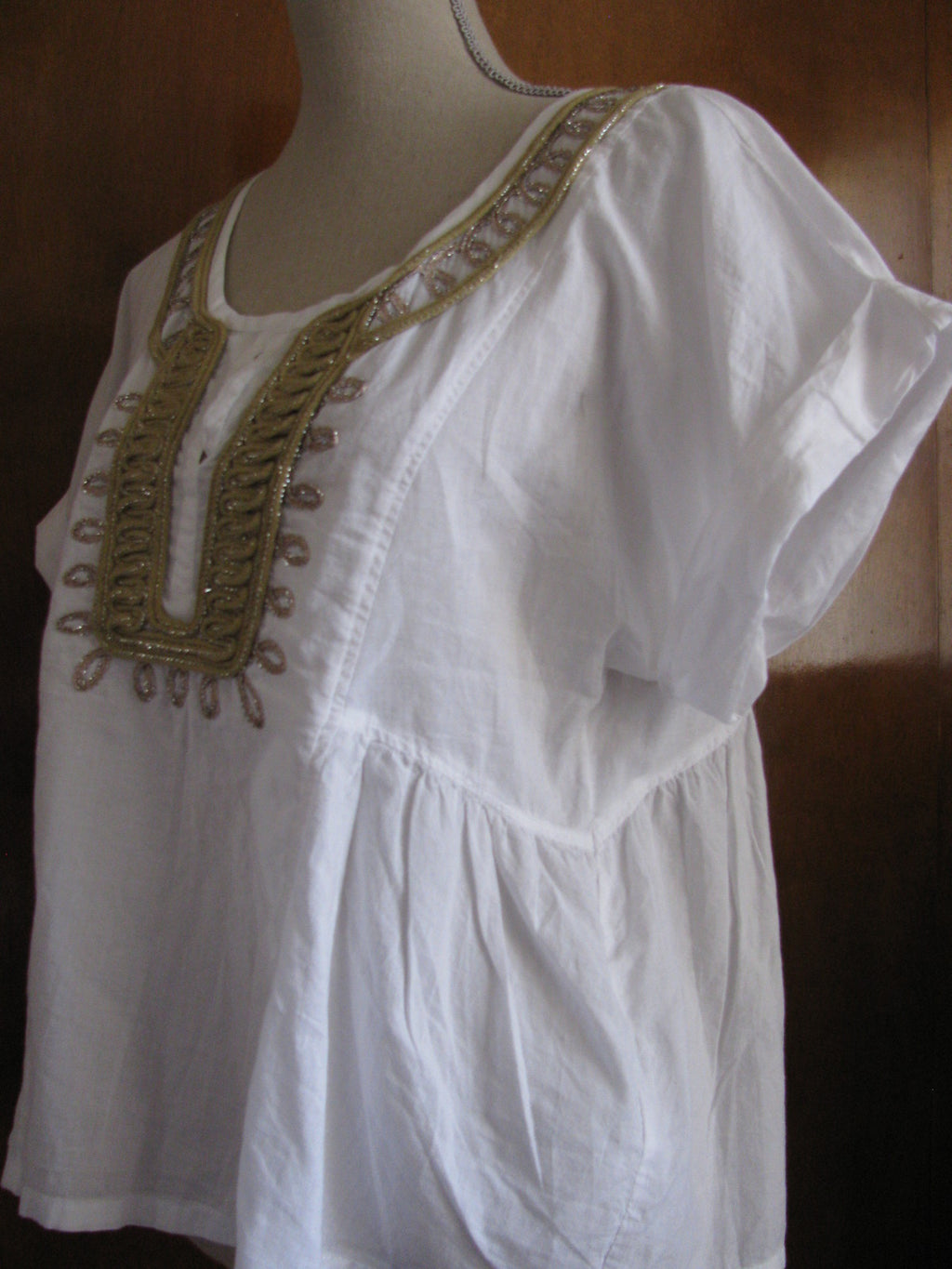 Calvin Klein Jeans women's white cotton trimmed lurex top Size Medium NWT