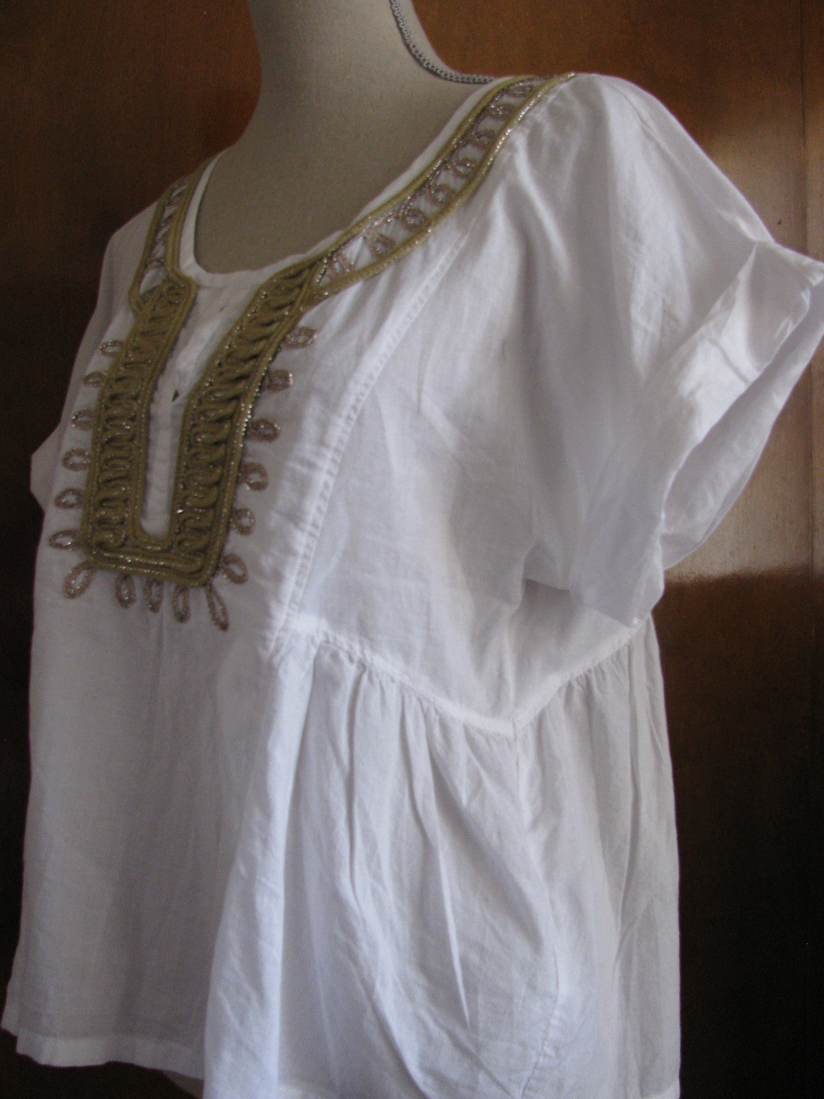 Calvin Klein Jeans women's white cotton trimmed lurex top Size Medium NWT
