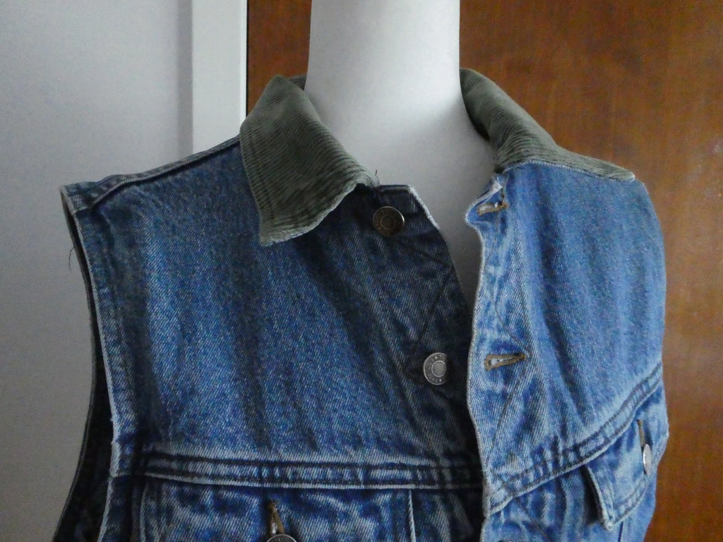 Ventura Denim Vest Cotton Quilted Lined Blue Jean Trucker Style Vintage Medium