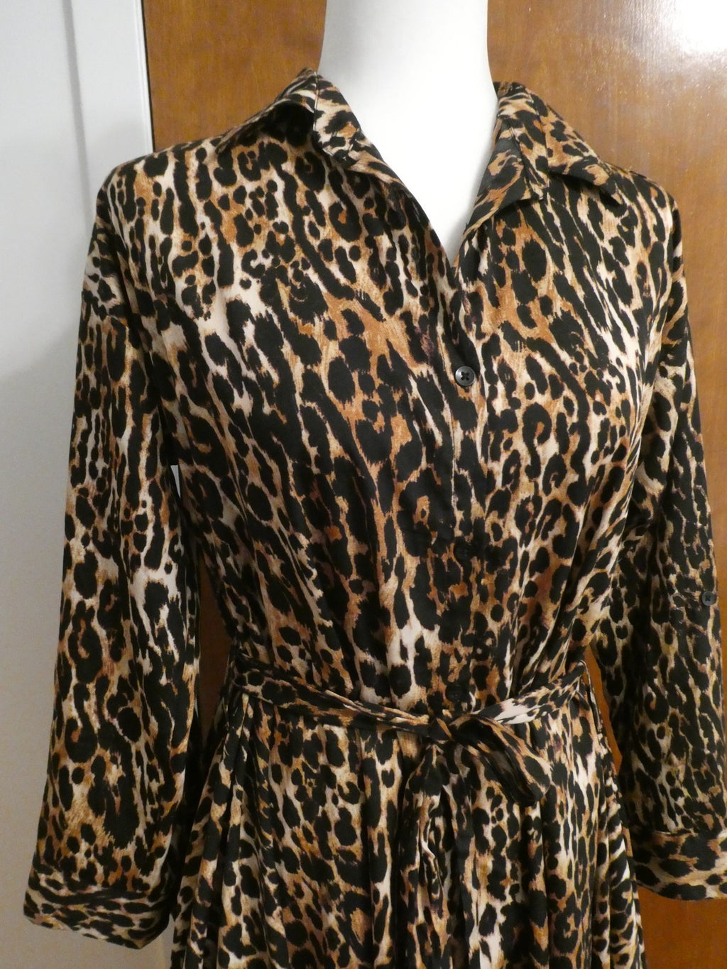 Truly 4 You Women Leopard Print Asymmetrical Hem Dress Long Sleeve Small (fit M)