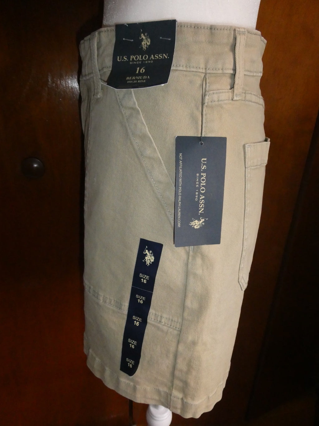 U.S. Polo Assn Women Bermuda Shorts Size 16 High Rise Khaki Style 216652YA