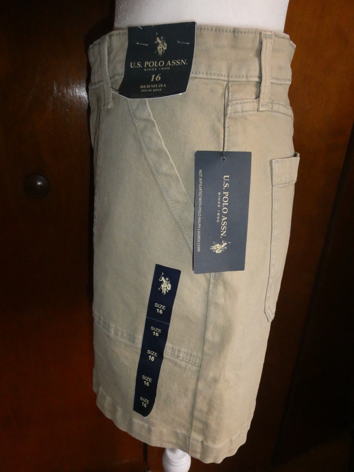 U.S. Polo Assn Women Bermuda Shorts Size 16 High Rise Khaki Style 216652YA