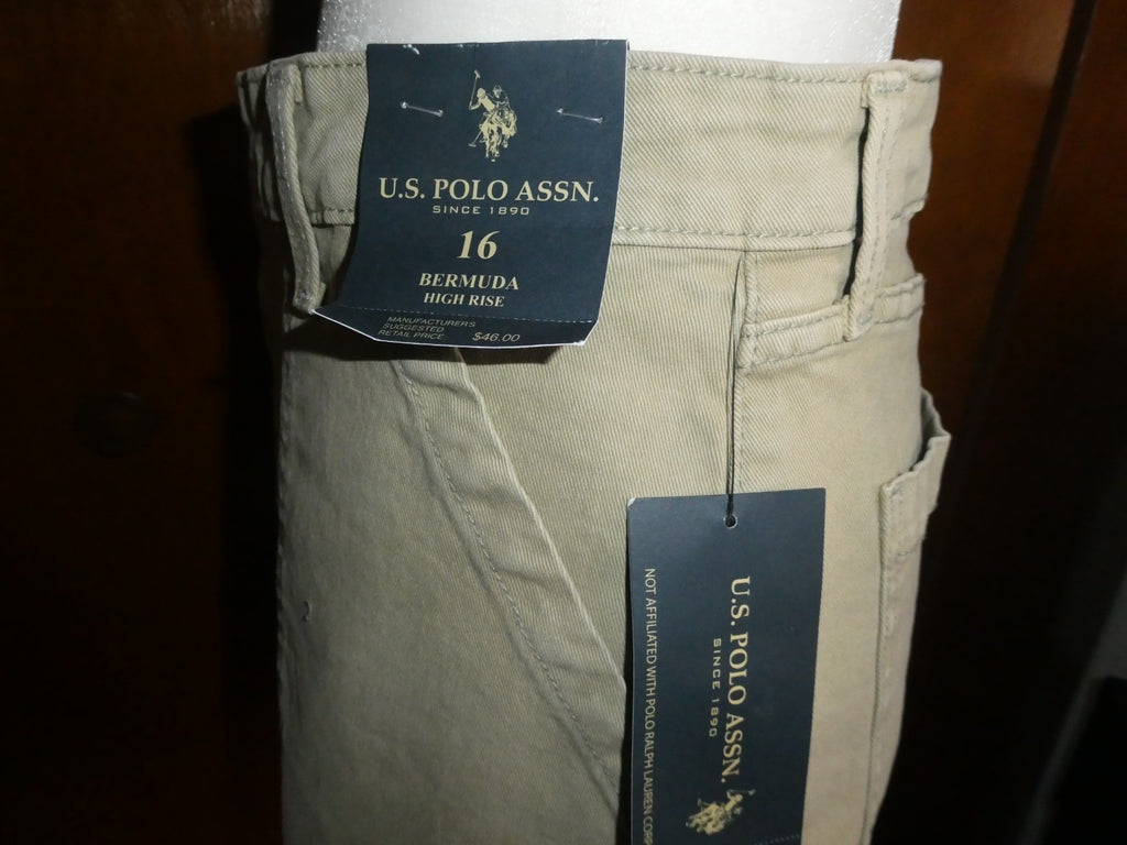 U.S. Polo Assn Women Bermuda Shorts Size 16 High Rise Khaki Style 216652YA