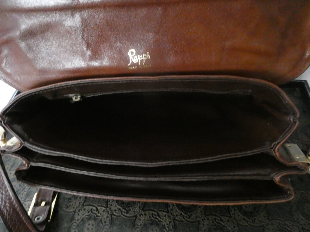 Vintage RAPPI Brown Leather Shoulder Bag Purse Three Compartments Made in Italy