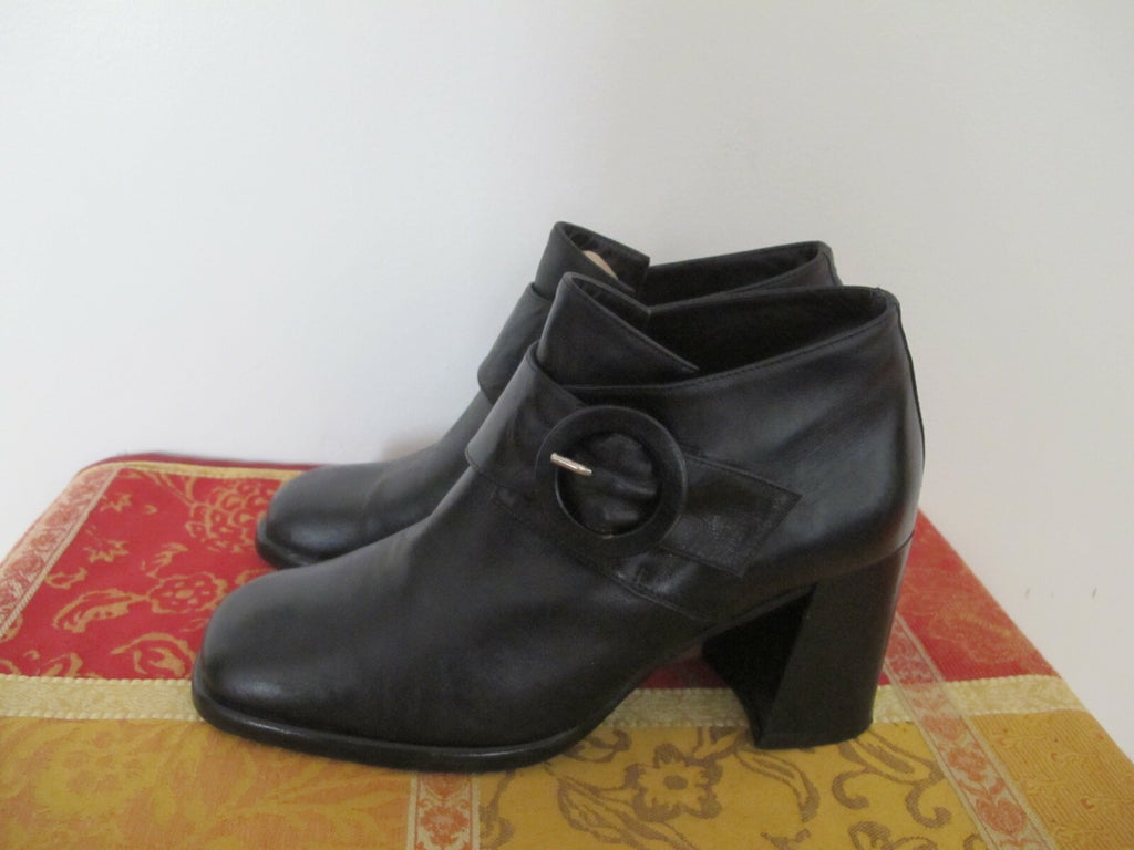 Marie Claire women’s ankle leather black block boots shoes heels size 38 Italy	
