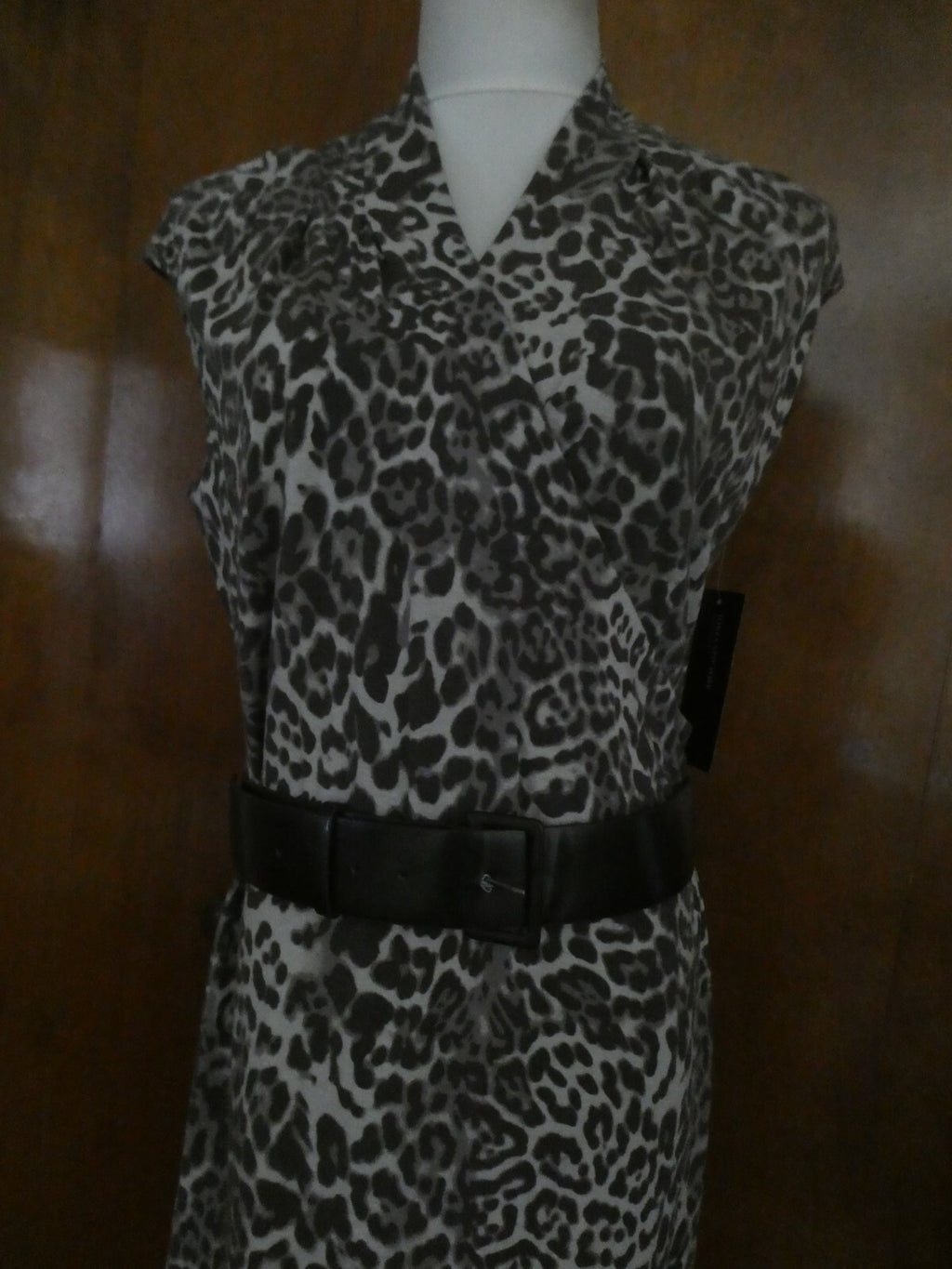 Jones New York Collection women's brown multicolor sleeveless belted dress Large