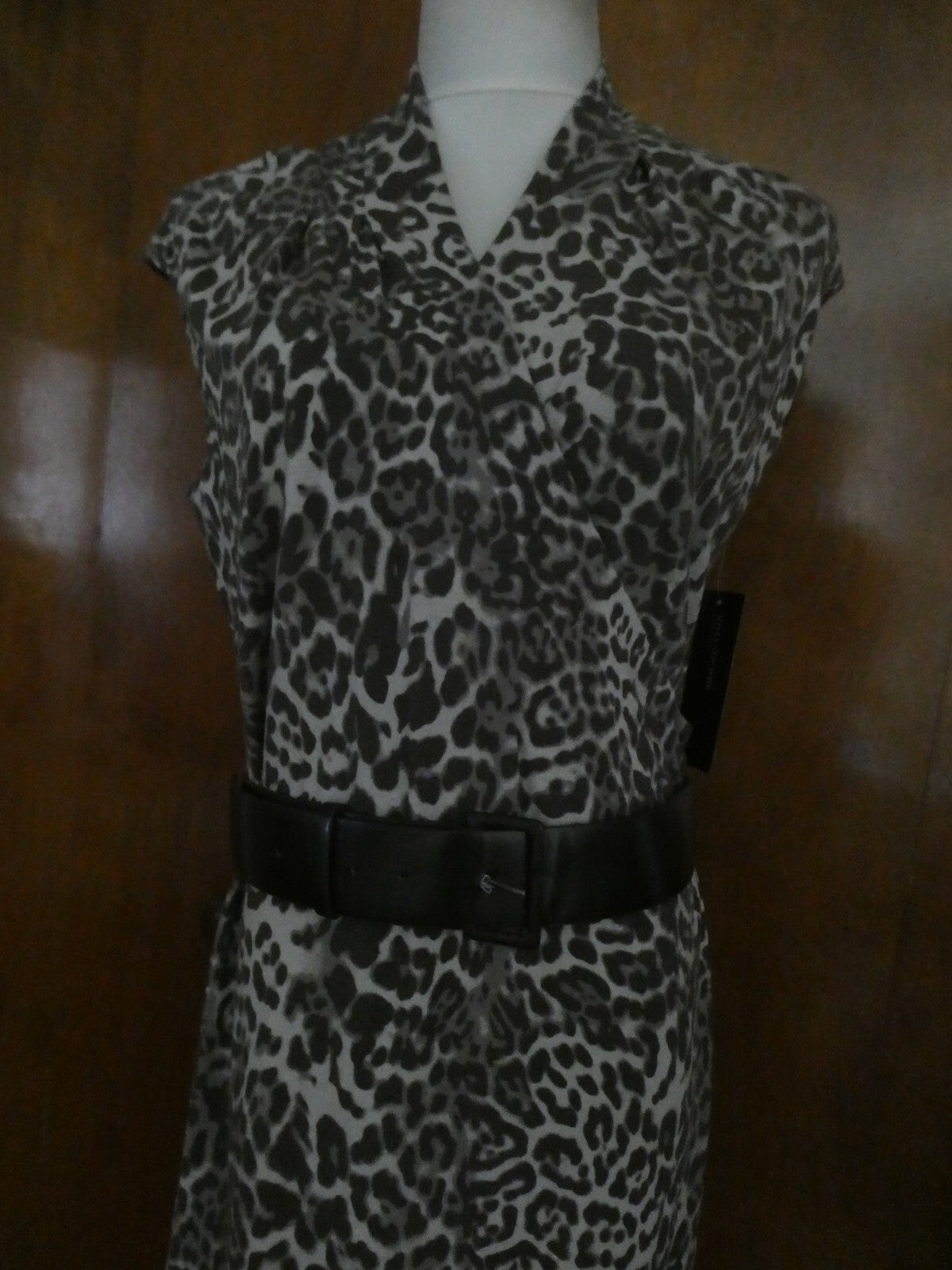 Jones New York Collection women's brown multicolor sleeveless belted dress Large