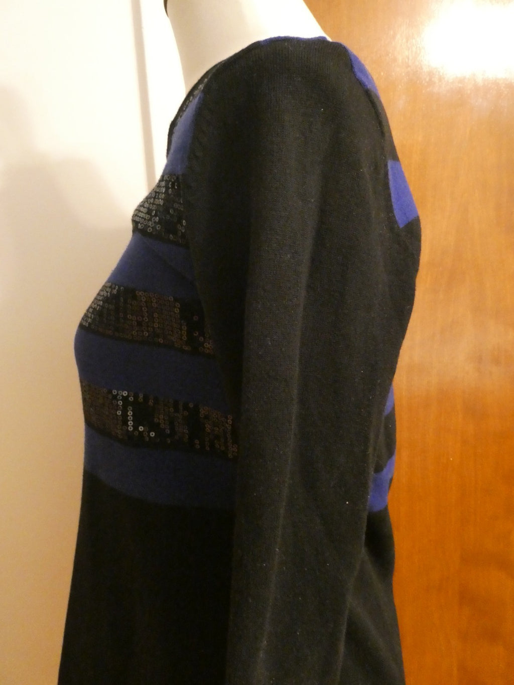 Style & Co Women Black Purple Striped Embellishment Sequins Sweater Dress Small