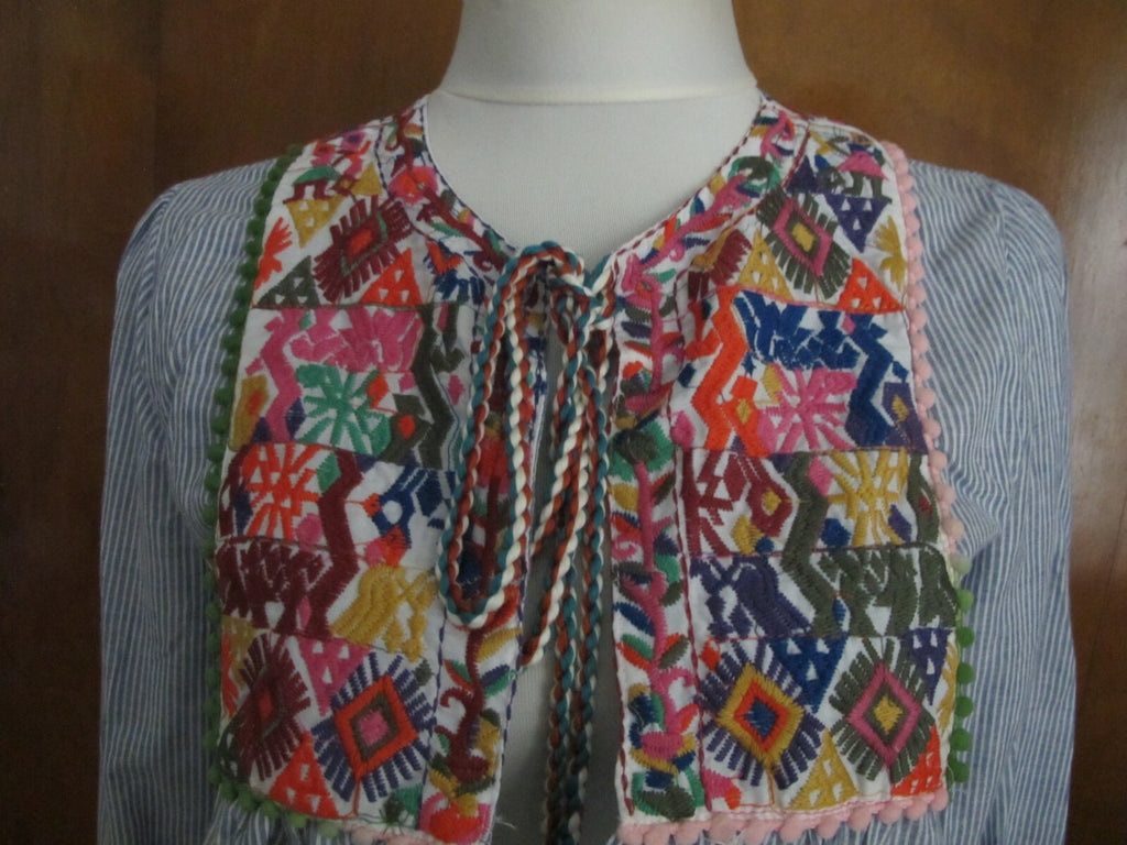 Cougar women's blue stripe combo cotton embroidered tunic top S/M