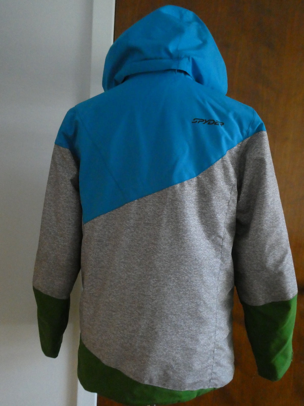 Spyder Kids Sz 16 Ski Jacket Blue Gray Green Hooded 3M Thinsulate Insulated Coat