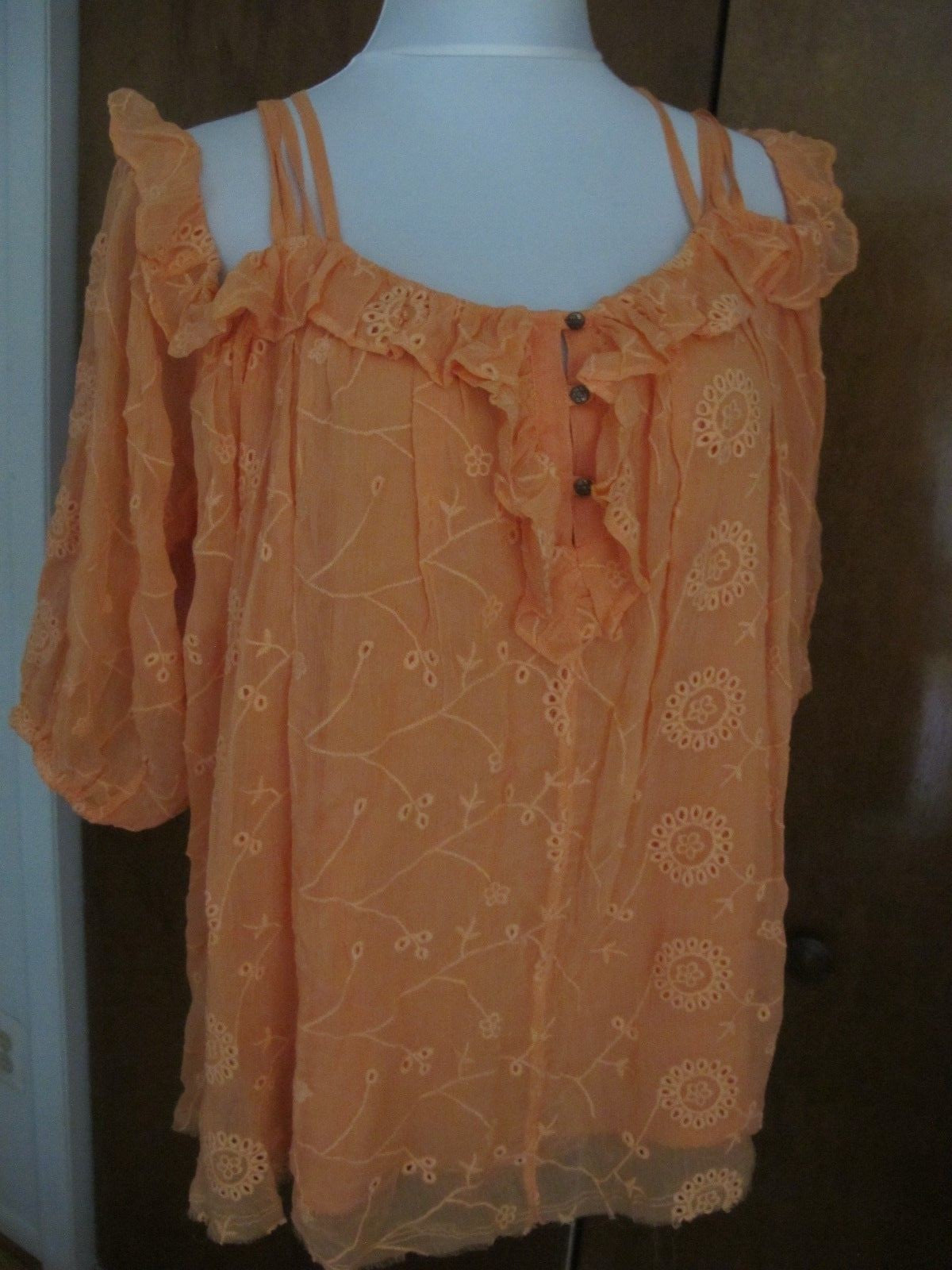  Anthropologie Floreat Womens Maryana Orange Open Shoulder Blouse 