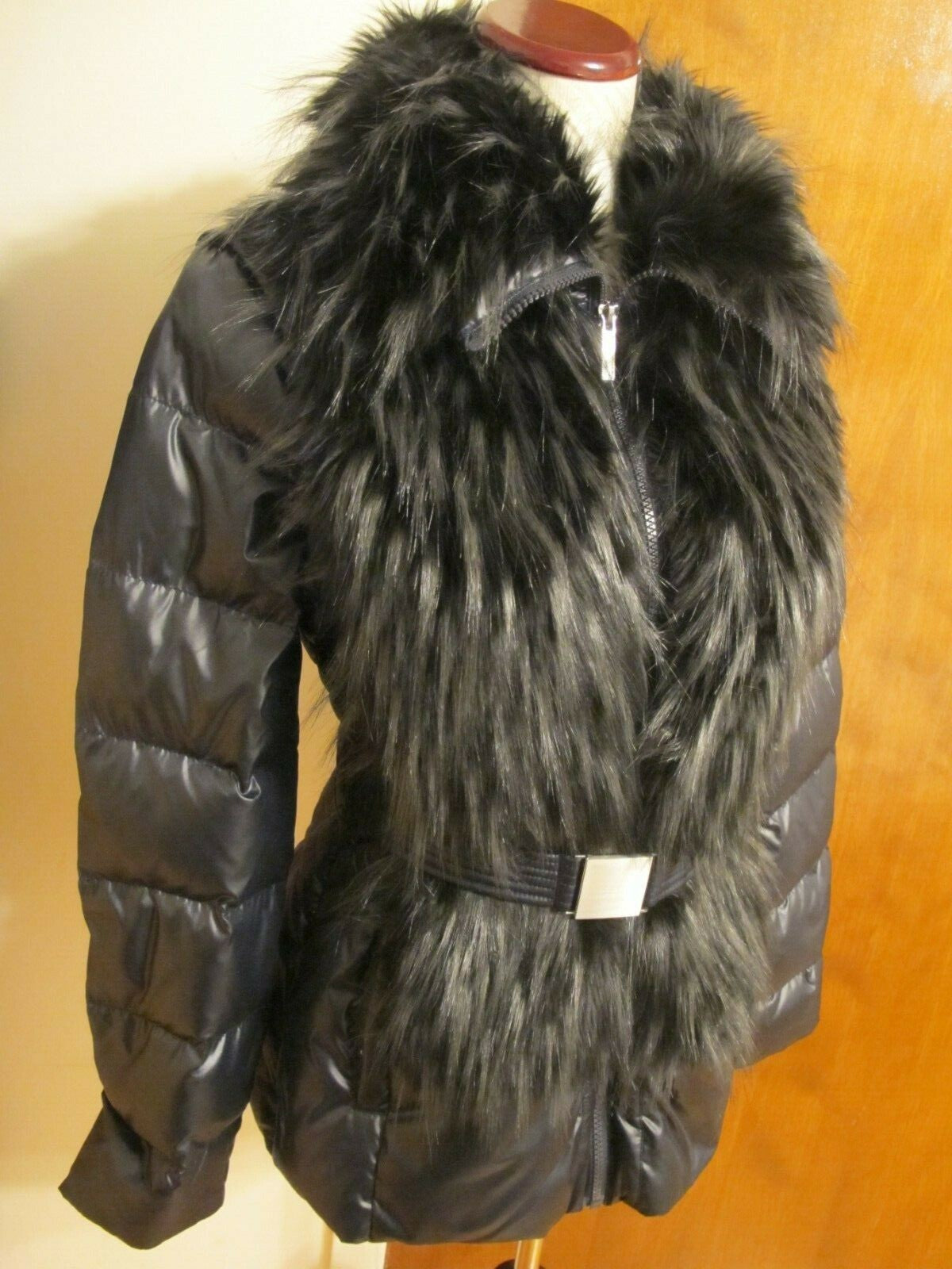 French Connection navy winter coat two in one down feather faux fur collar Small