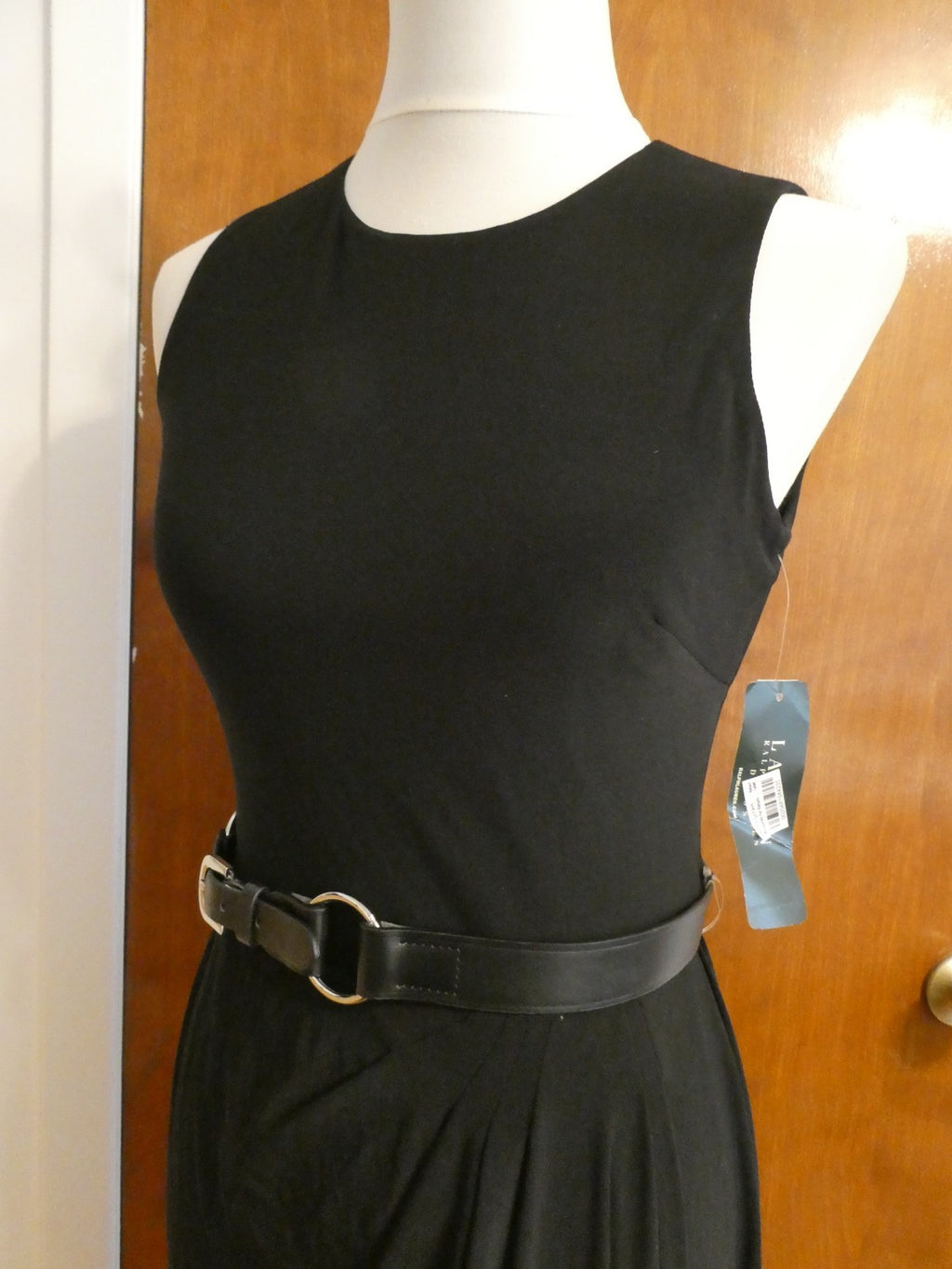 Ralph Lauren women black maxi evening dress draping at the bodice size 4