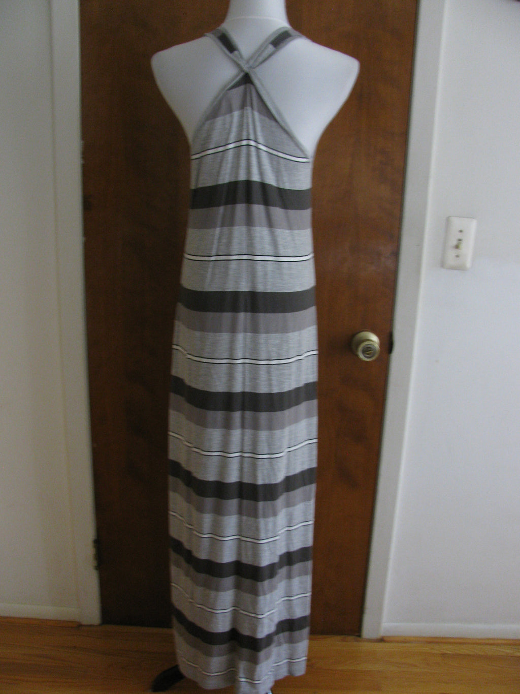 Gap Women's Gray White Striped Summer Rayon Long Dress New