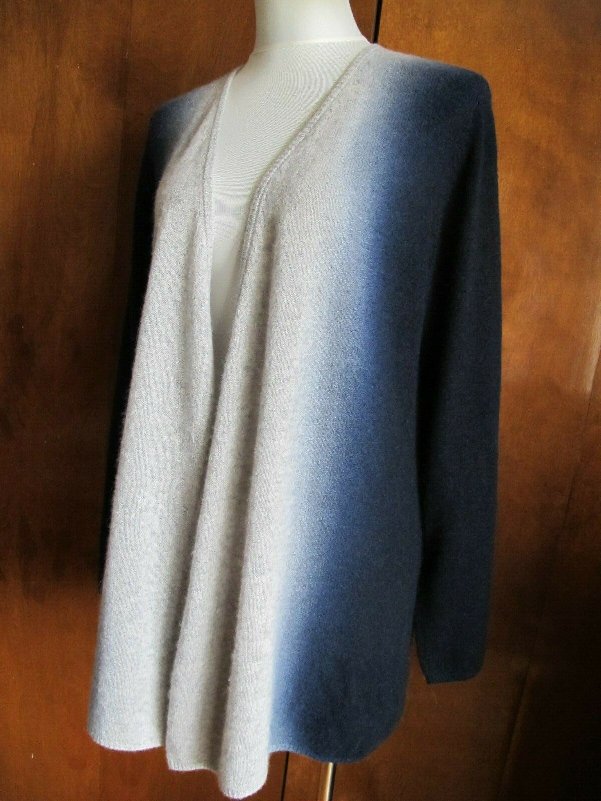 Bloomingdale's Womens Gray Navy Cashmere Open Front Detailed Cardigan XLarge 