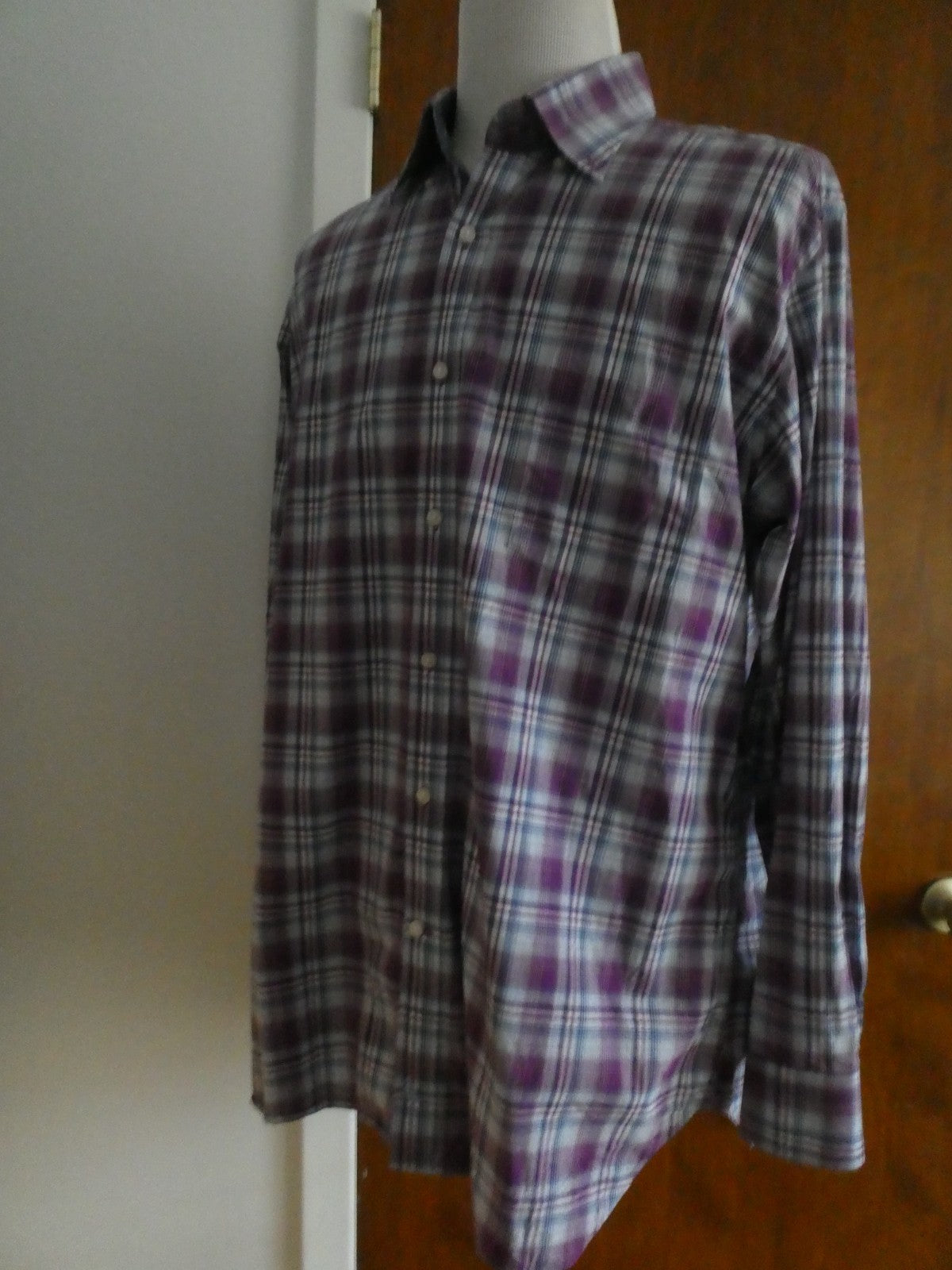 TAILORBYRD Collection Men's 2XL Purple Plaid Button Front Shirt 100% Cotton