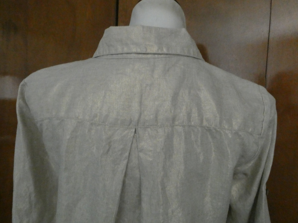Kate Hill Woman LINEN Button-Down Shirt Top Glimmer Color Size Small
