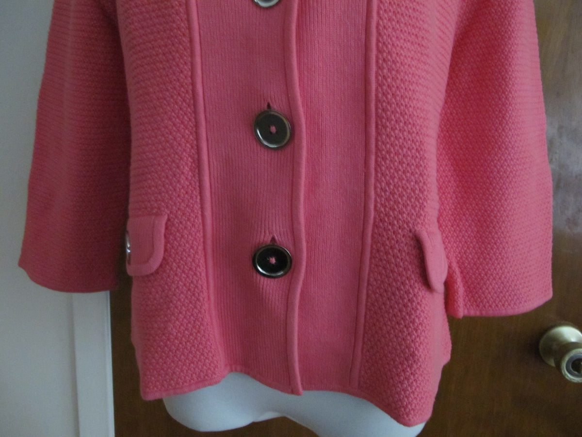Jones New York Signature Womens Pink Buttoned Pocketed 3/4 Sleeves Jacket Large 
