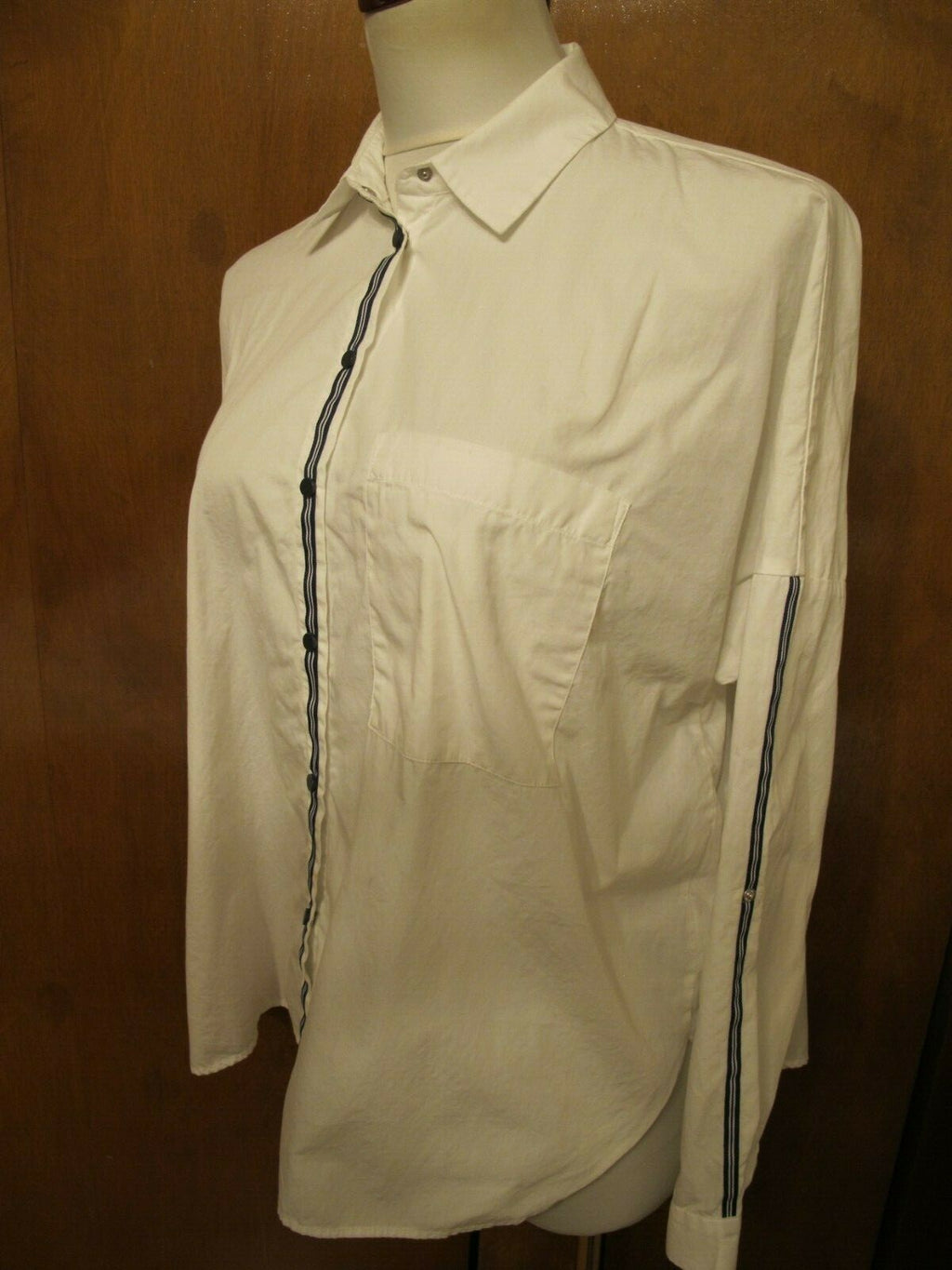 Zara Basic Collection women's white blouse top long sleeves Medium pre owned 