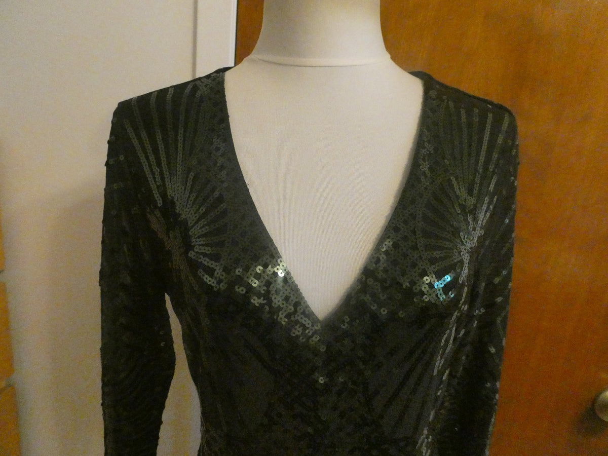 Misschen Women’s Black Evening Lined Sequined Long Sleeves Dress Size Large