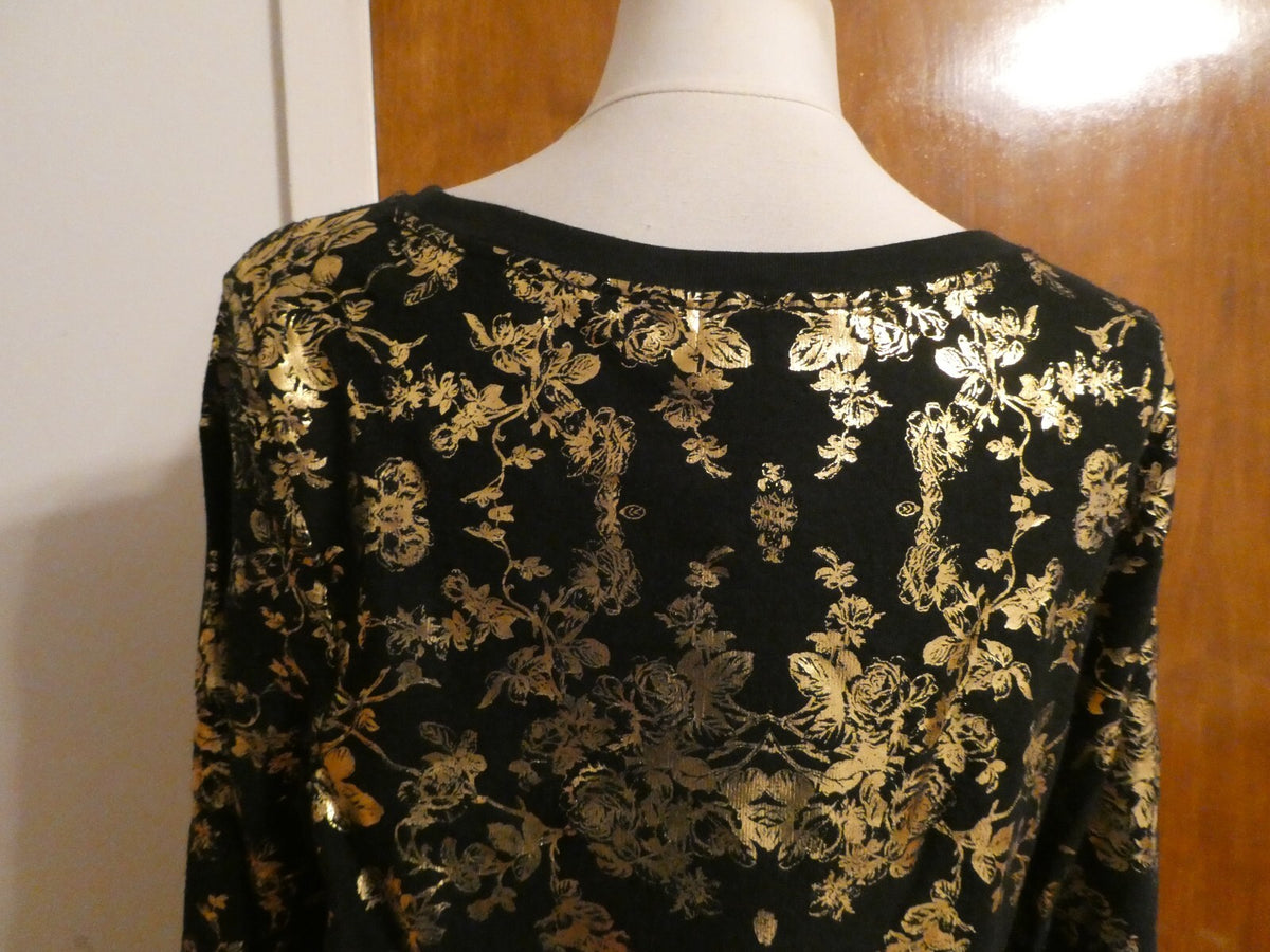 Wildfox Women's Black Gold Metallic Print Sweater Size Medium NEW