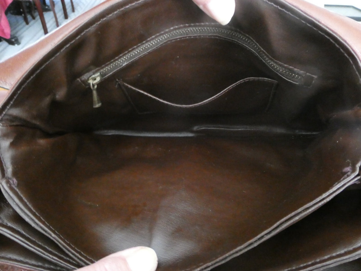Vintage RAPPI Brown Leather Shoulder Bag Purse Three Compartments Made in Italy
