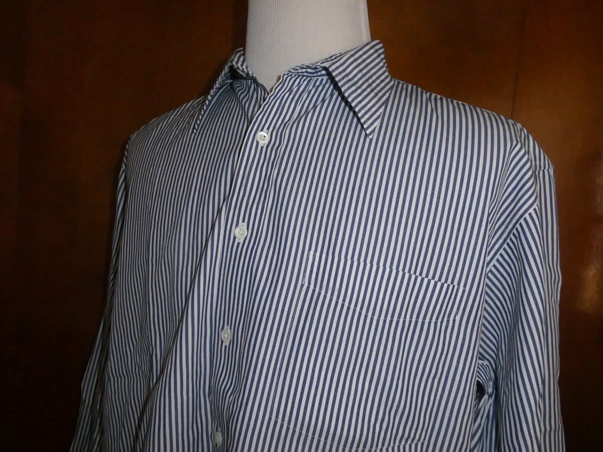 J. Crew Blue Striped Men's Long Sleeve Button-up Cotton Shirt Size 17-34