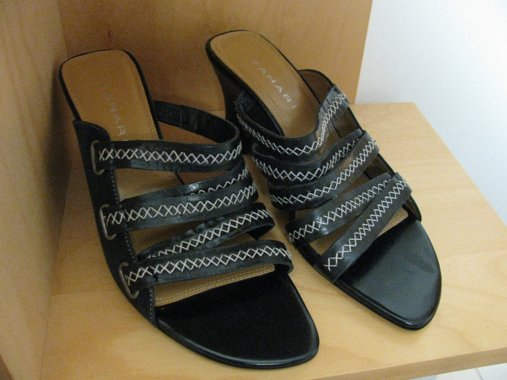 Tahari Lars Women's Leather Strappy  Back Wedge Sandals 7.5M 