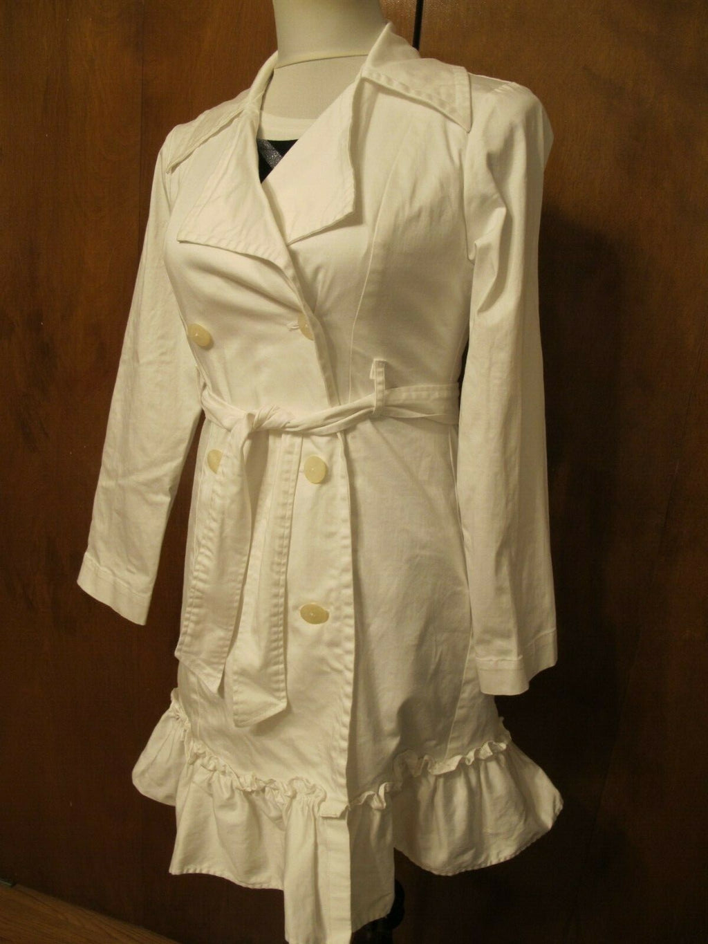 Nine West Women’s White Button-Down Cotton Trench Lined Coat Blazer M (fits S)