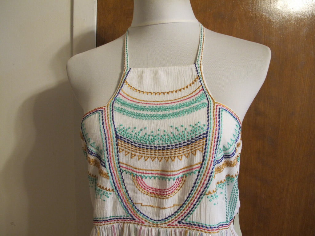 Anthropologie Floreat women's embroidered white multicolor rayon halter top
