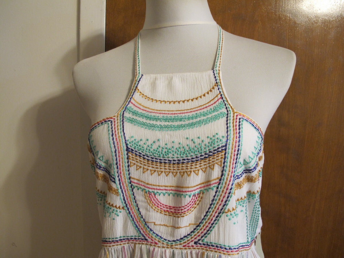 Anthropologie Floreat women's embroidered white multicolor rayon halter top