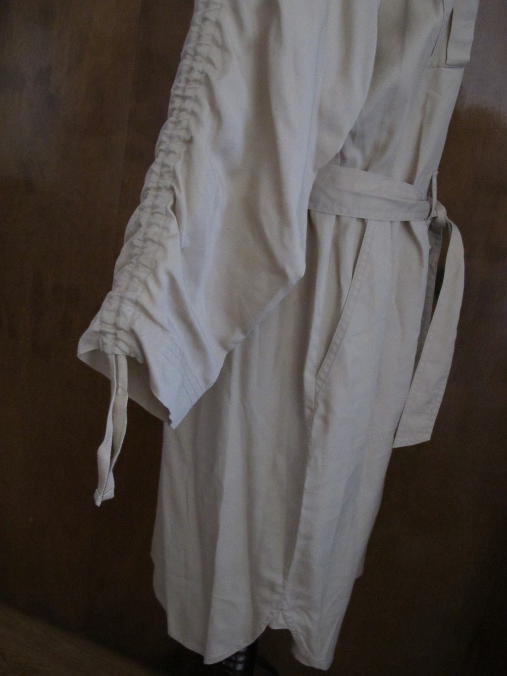 Lauren Ralph women beige ruched sleeve button down shirt dress New
