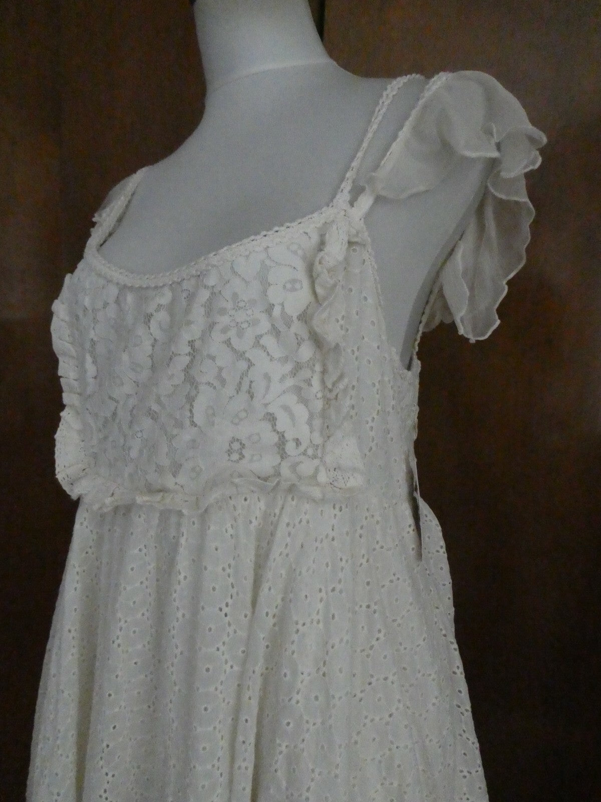 Free People women's cream eyelet embroidered crafted very soft cotton dress New