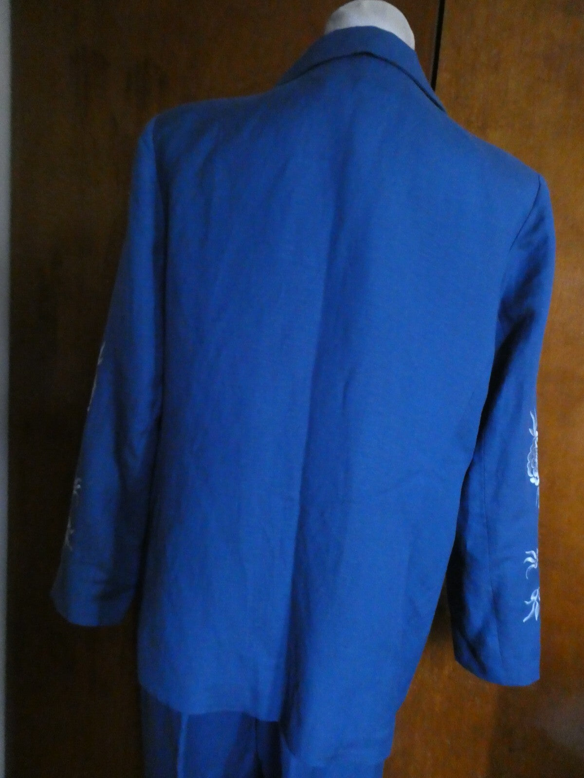 Victor Costa Women Pant Suit Blue with Embroidery Details Linen/Rayon Size Large