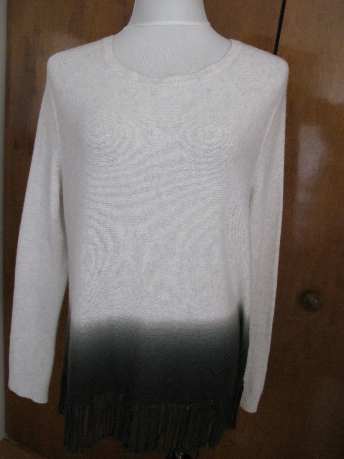 Aqua Women's Ash Army Cashmere Fringe Crewneck Pullover Large