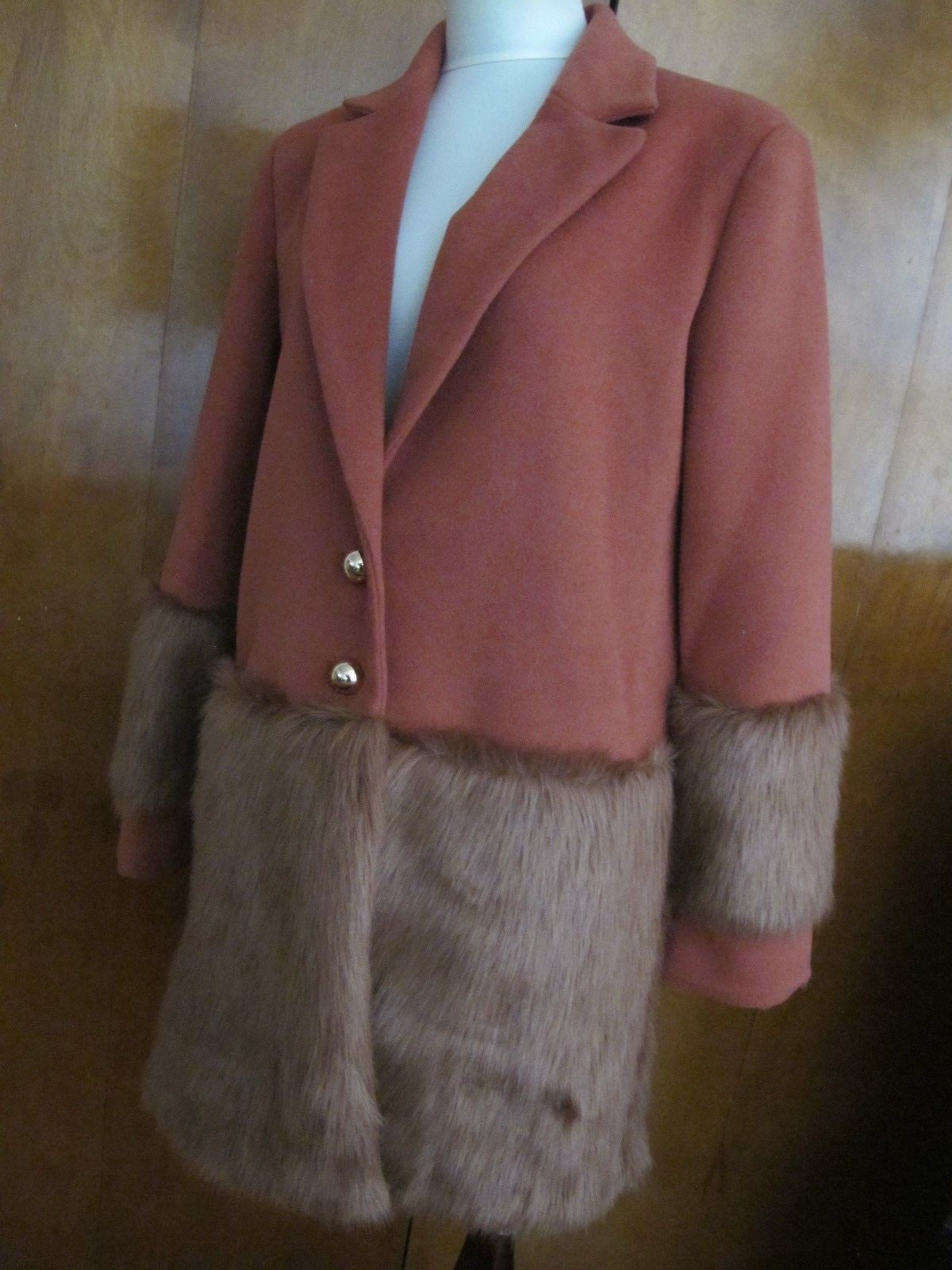 Anthropologie Keepsake Womens Orange Faux Fur Trimmed Tailored Boho Coat M New