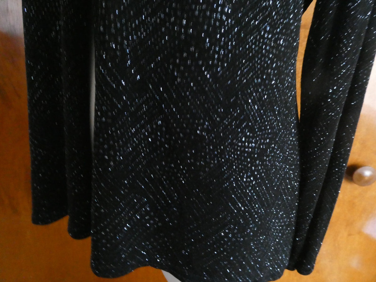 Vtg Onyx Nite Women Black Sparkles Glitter Long Sleeve Cardigan Made USA P/Large