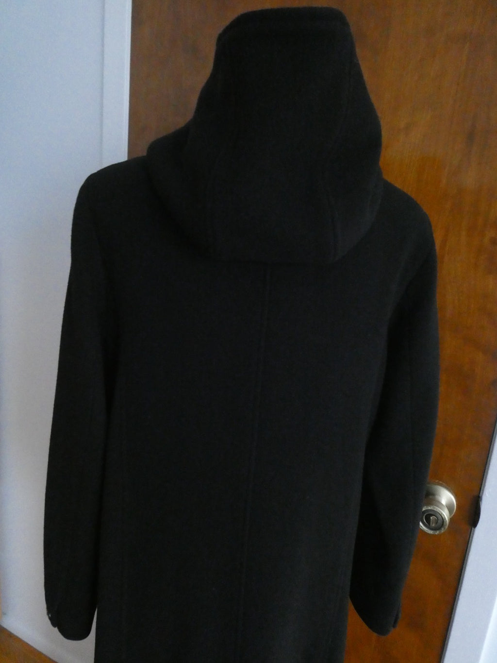 Jason Kole women 100% wool black long hood detailed jacket coat size 8