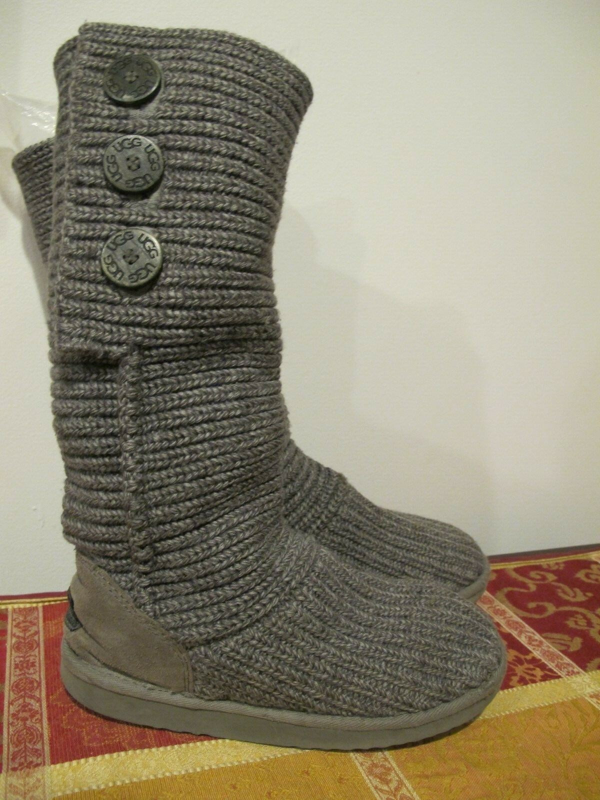 UGG women's gray fabric woven tall winter boots pre owned size 7